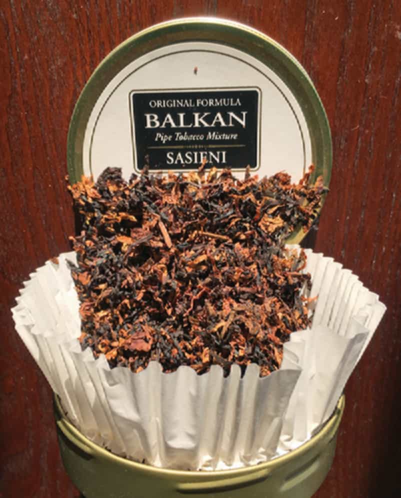 Balkan tobacco blend in a vintage tin